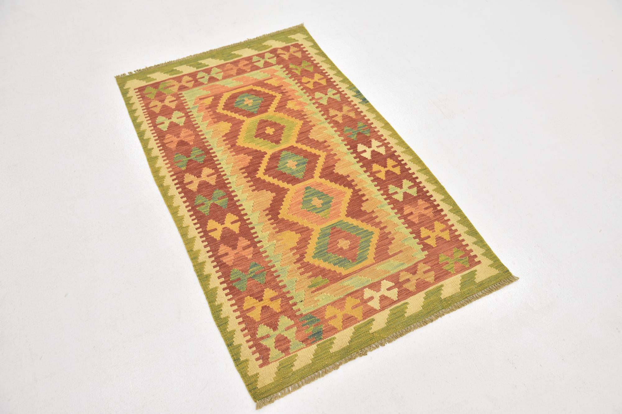 2' 8 x 4' 5 Hand Woven Kilim Waziri Wool Rug