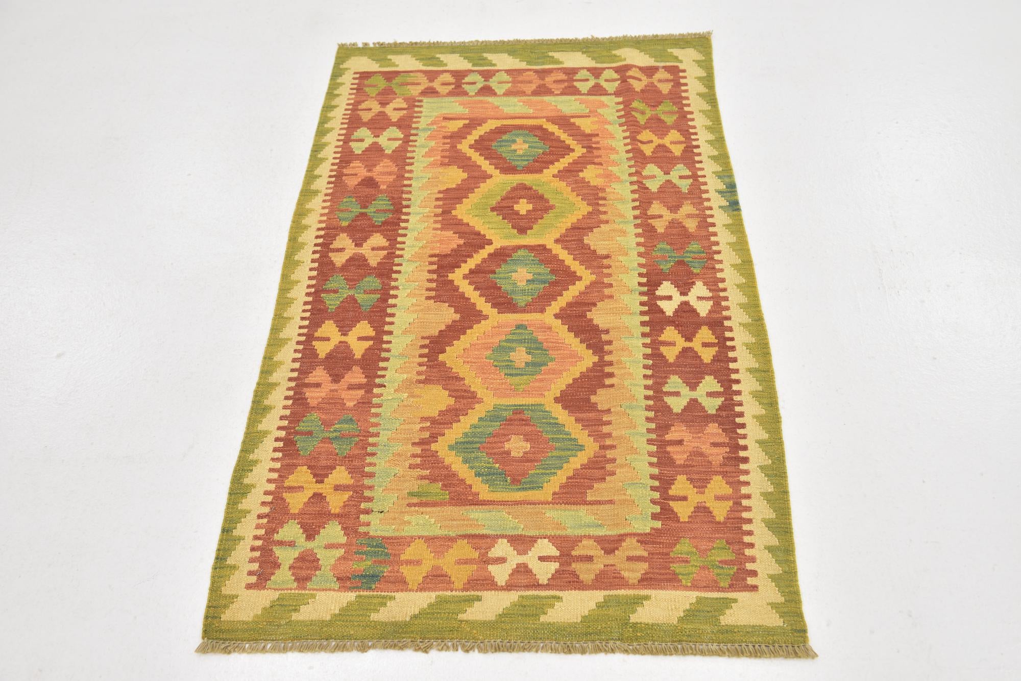 2' 8 x 4' 5 Hand Woven Kilim Waziri Wool Rug