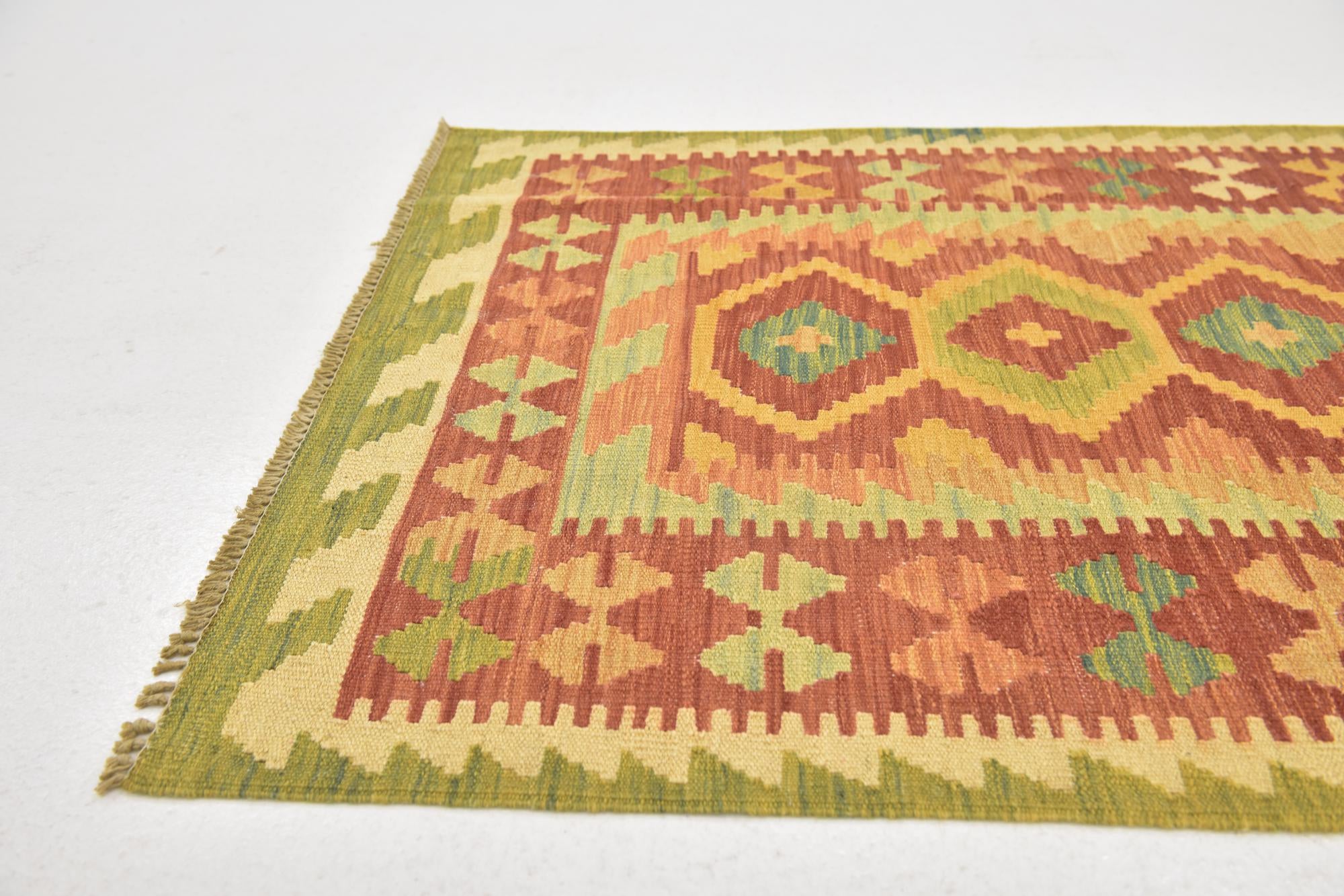 2' 8 x 4' 5 Hand Woven Kilim Waziri Wool Rug
