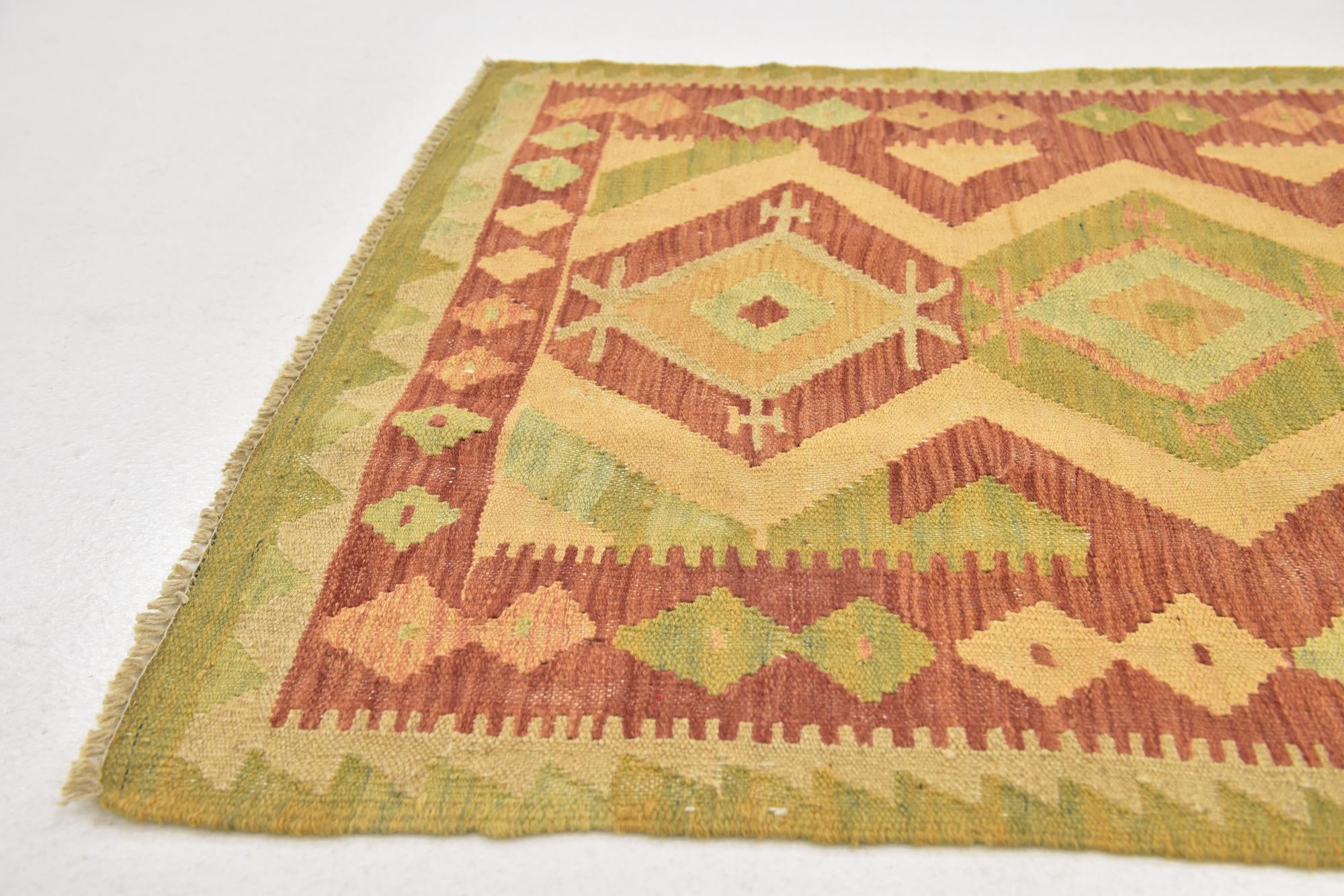 2' 10 x 4' 2 Hand Woven Kilim Waziri Wool Rug