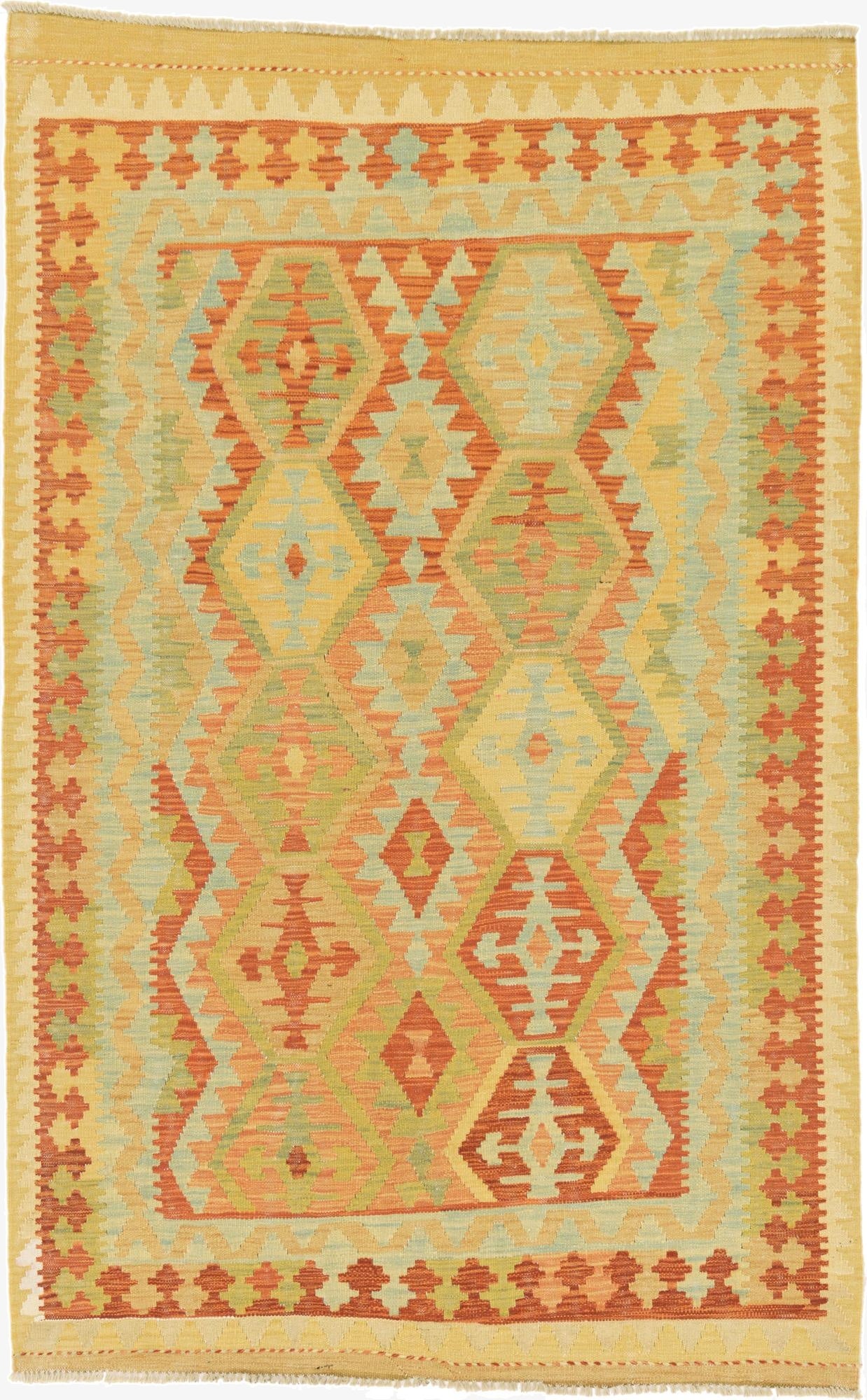 3' 11 x 6' 2  Hand Woven Kilim Waziri Wool Rug