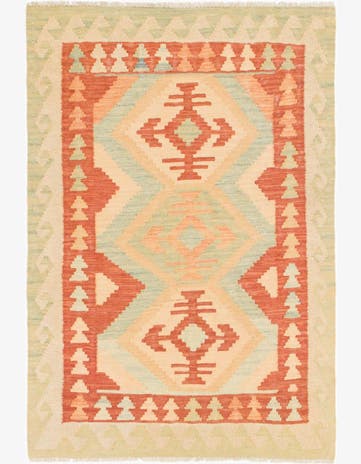 2' 10 x 4' 3 Hand Woven Kilim Waziri Wool Rug