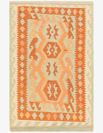 3' 2 x 4' 10 Hand Woven Kilim Waziri Wool Rug
