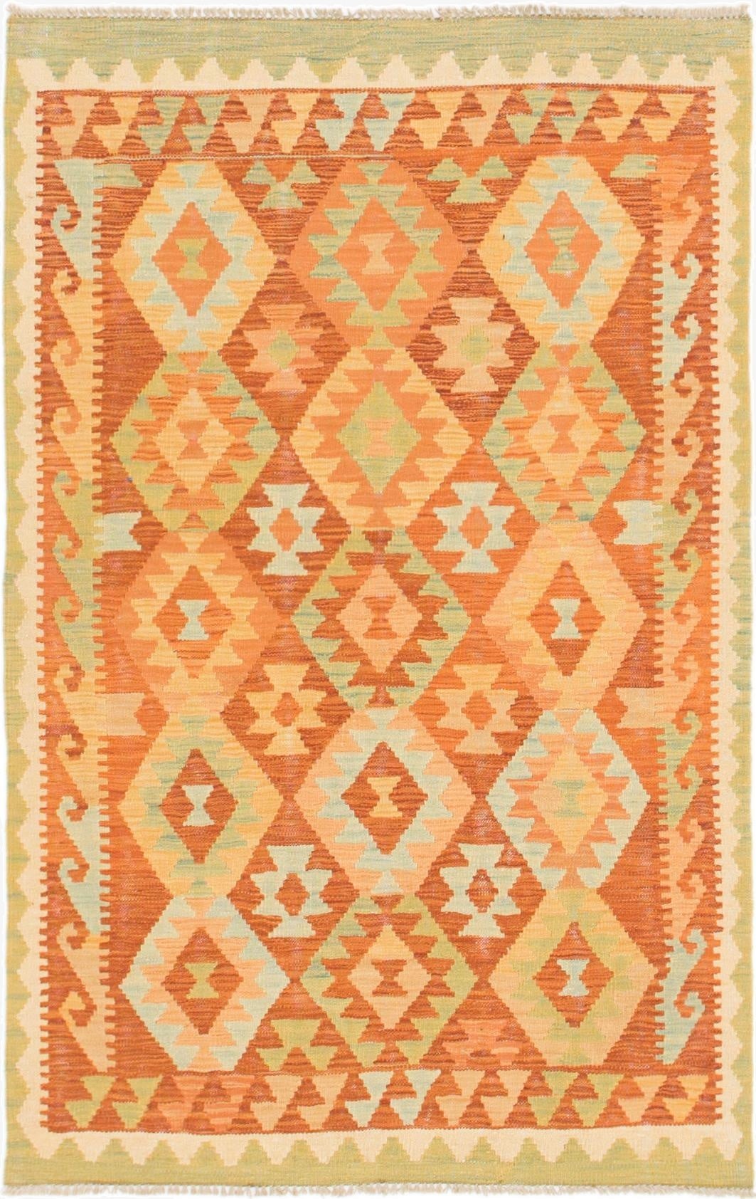 3' 2 x 4' 10  Hand Woven Kilim Waziri Wool Rug