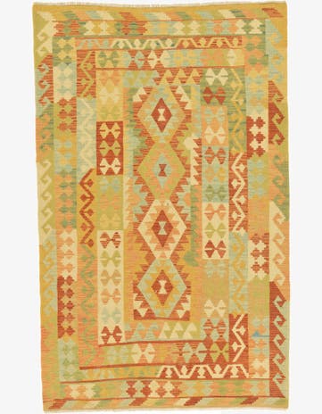 3' 11 x 6' 3 Hand Woven Kilim Waziri Wool Rug