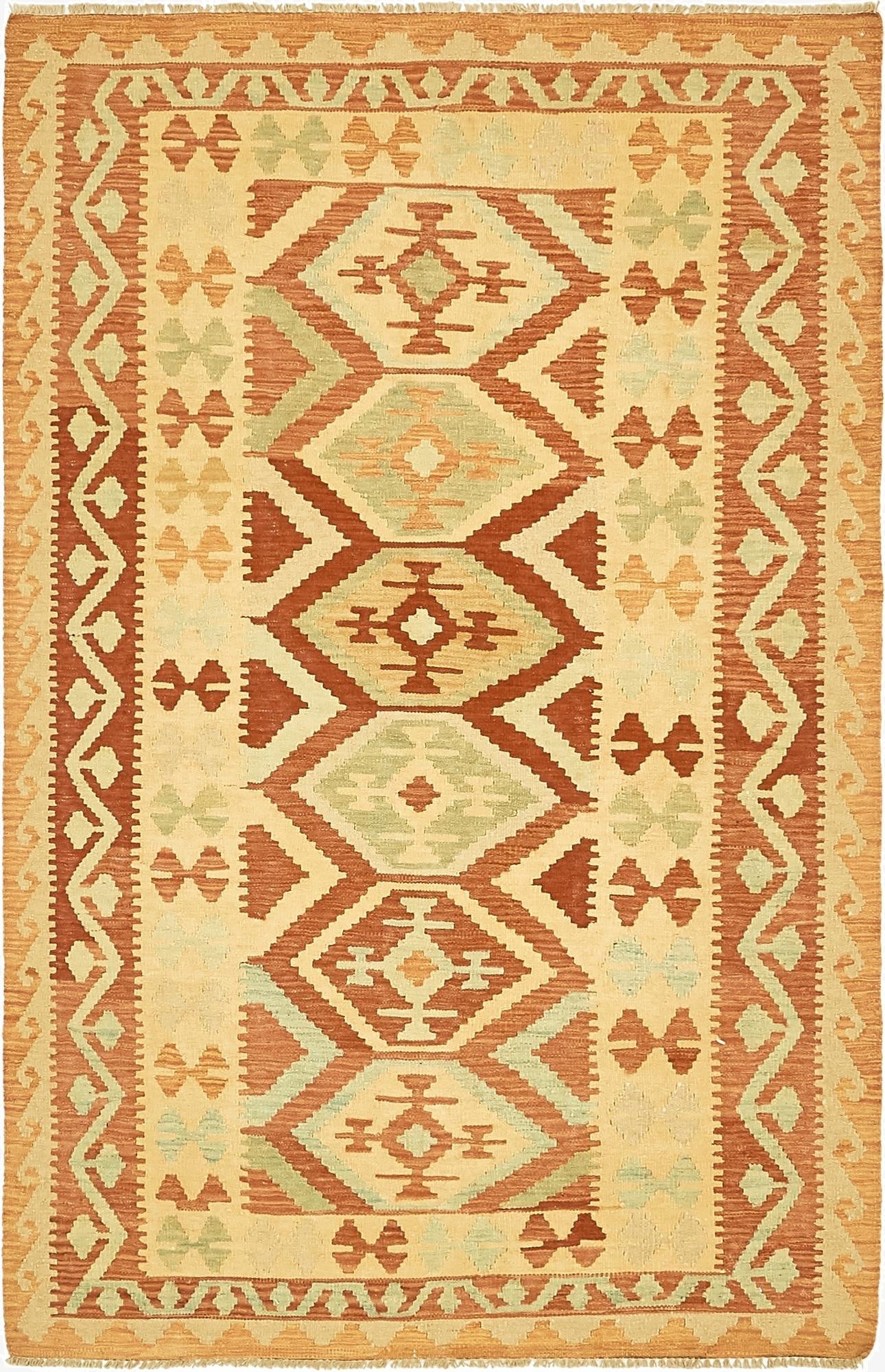 4' x 6' 2  Hand Woven Kilim Waziri Wool Rug