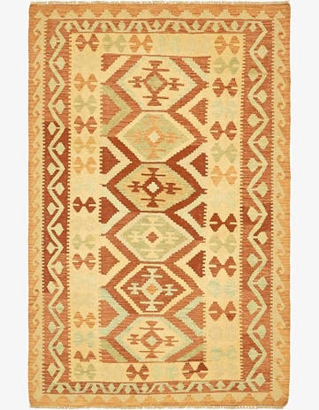4' x 6' 2 Hand Woven Kilim Waziri Wool Rug