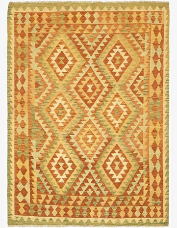 4' 3 x 5' 9 Hand Woven Kilim Waziri Wool Rug