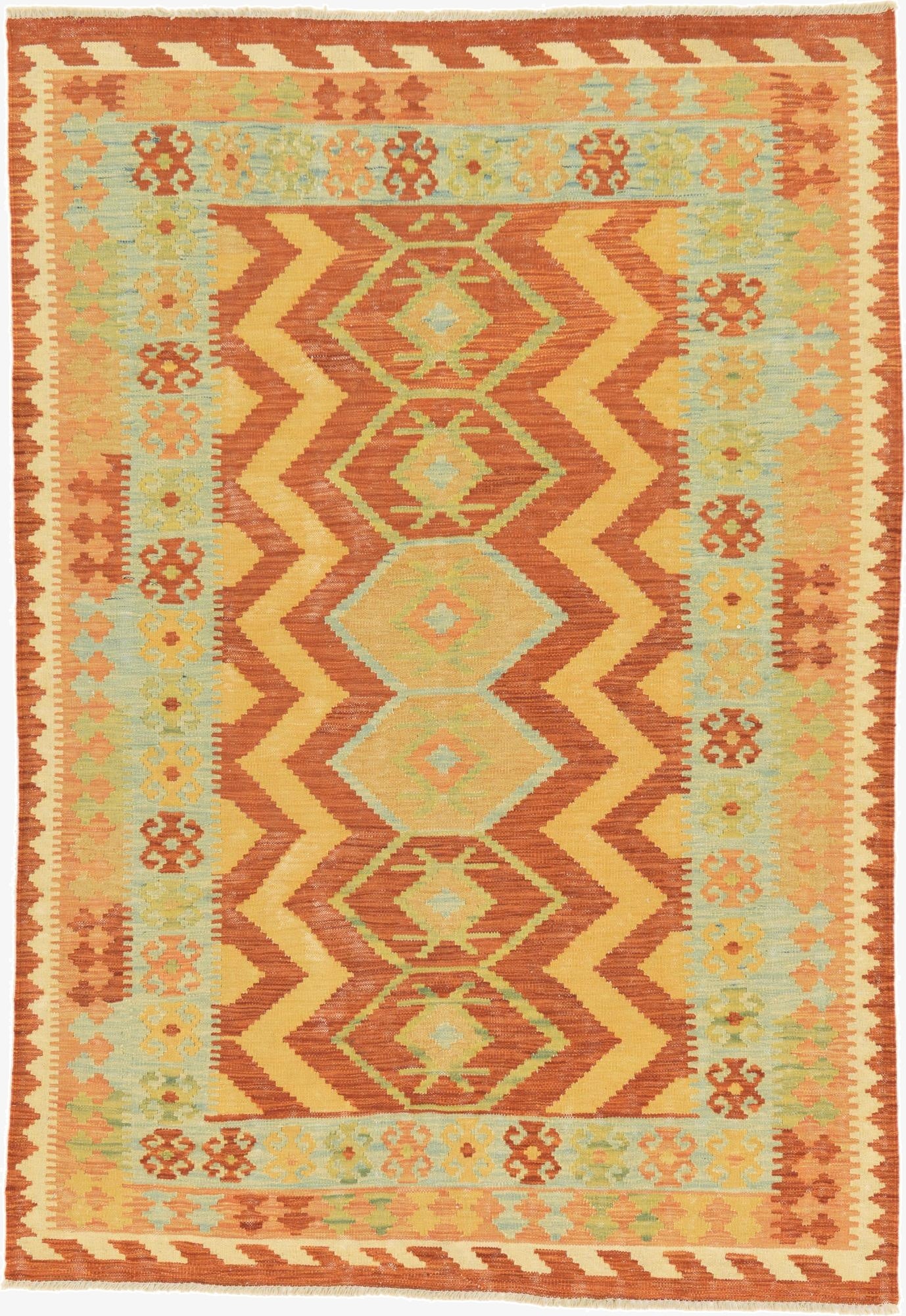 4' 1 x 5' 10  Hand Woven Kilim Waziri Wool Rug