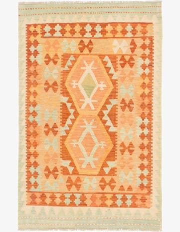 3' x 4' 10 Hand Woven Kilim Waziri Wool Rug