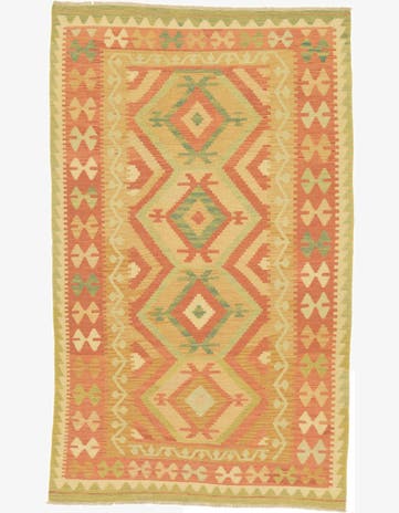 3' 9 x 6' 3 Hand Woven Kilim Waziri Wool Rug