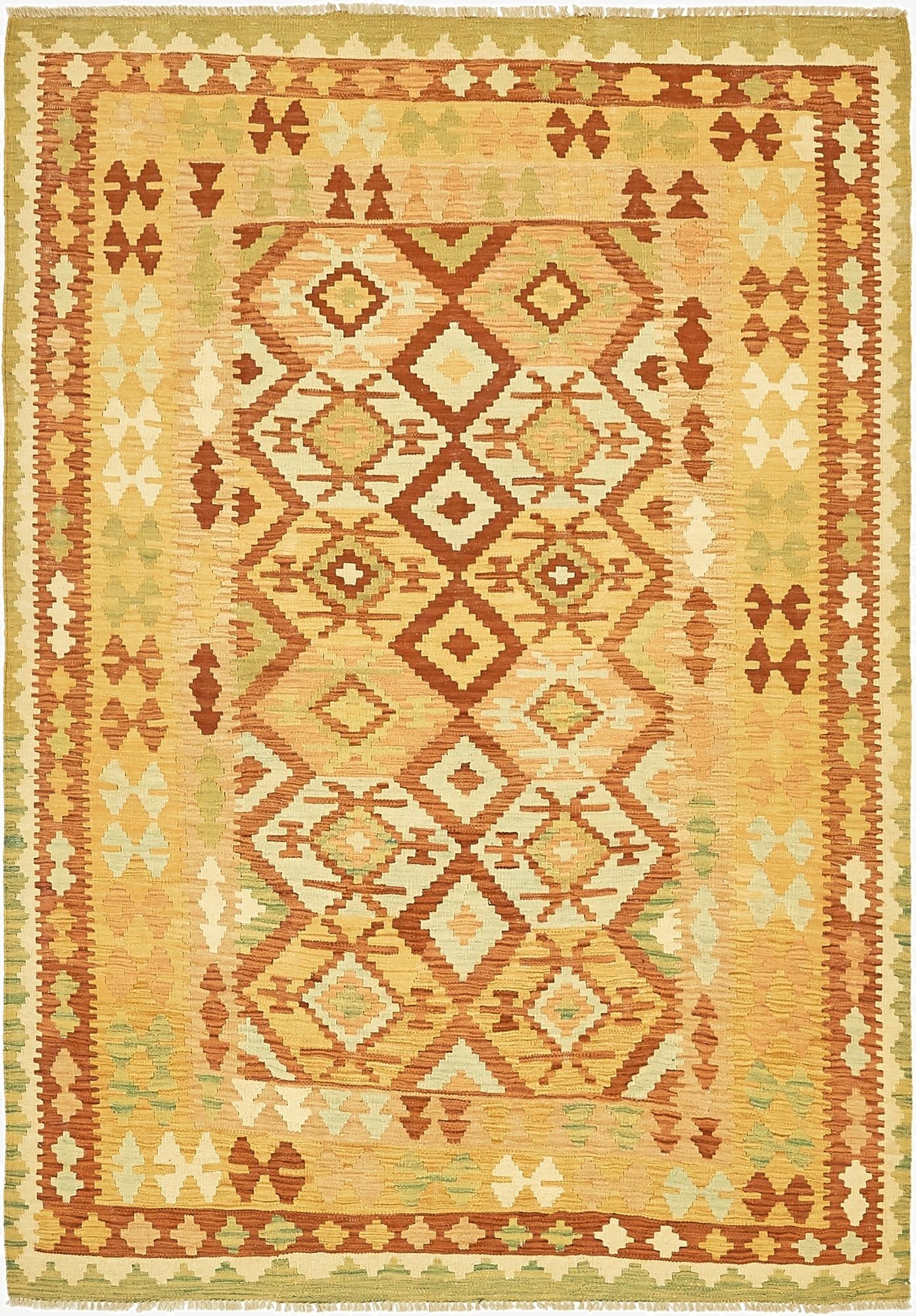 4' 7 x 6' 7  Hand Woven Kilim Waziri Wool Rug