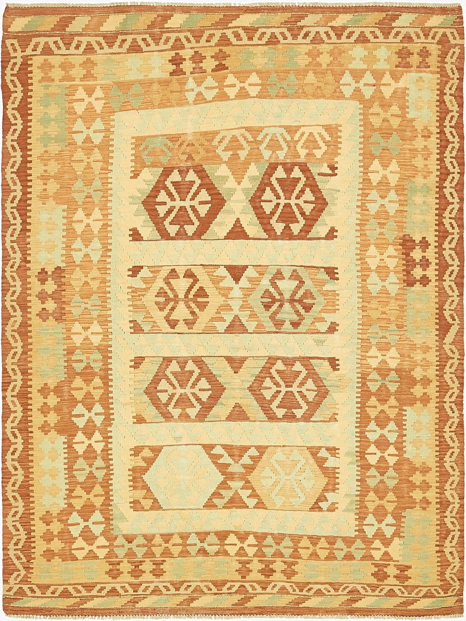 4' 10 x 6' 8  Hand Woven Kilim Waziri Wool Rug