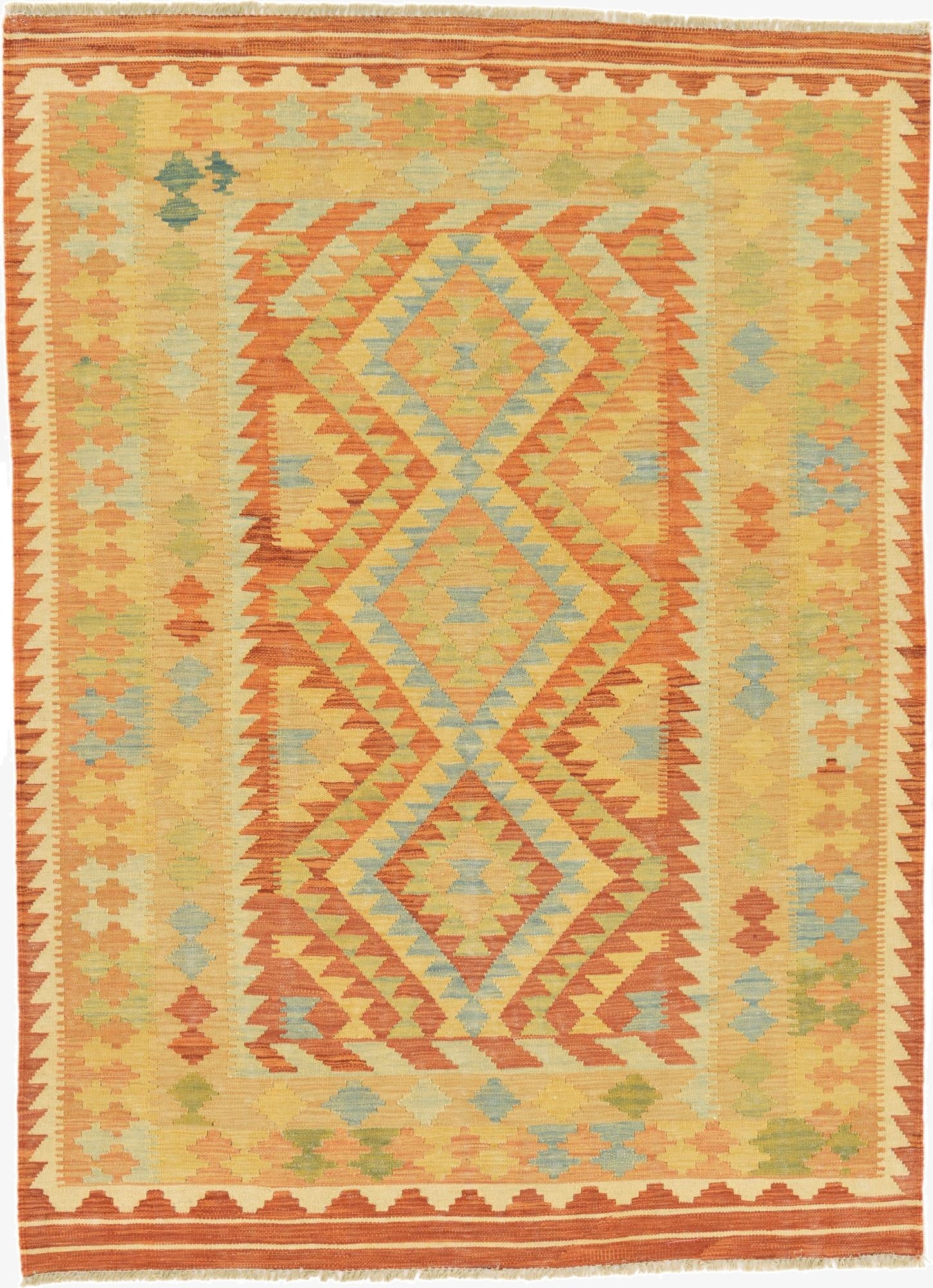 4' 2 x 5' 9  Hand Woven Kilim Waziri Wool Rug