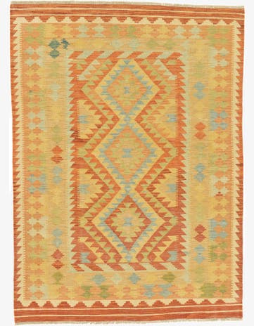 4' 2 x 5' 9 Hand Woven Kilim Waziri Wool Rug