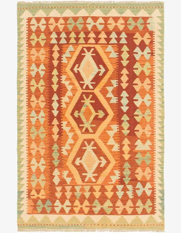3' 2 x 4' 10 Hand Woven Kilim Waziri Wool Rug