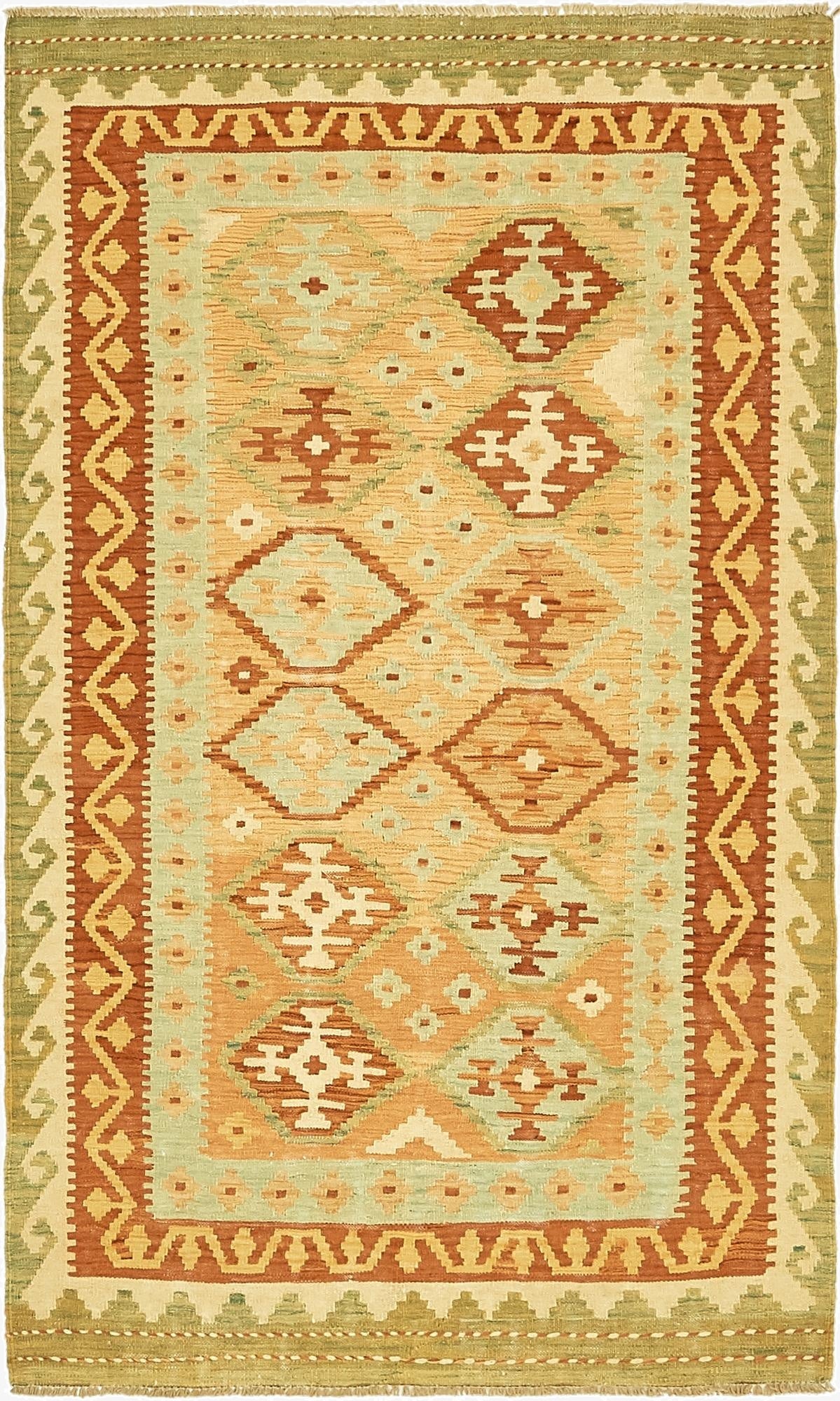 3' 7 x 6' 2  Hand Woven Kilim Waziri Wool Rug