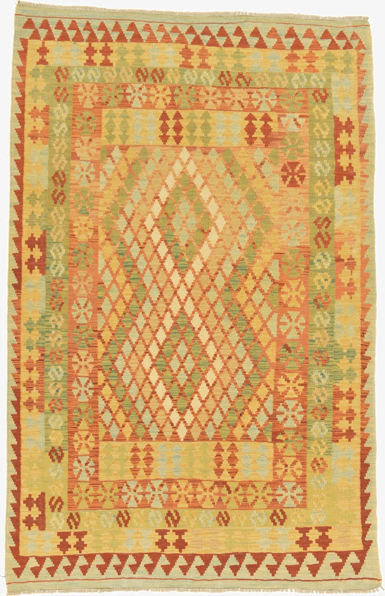 4' 1 x 6' 3  Hand Woven Kilim Waziri Wool Rug