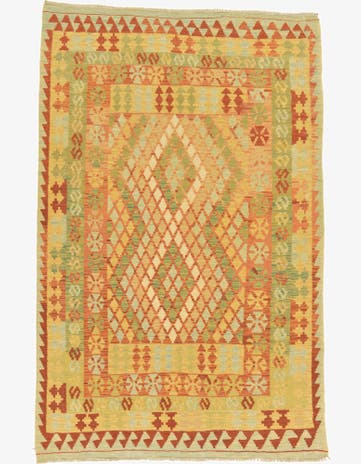 4' 1 x 6' 3 Hand Woven Kilim Waziri Wool Rug
