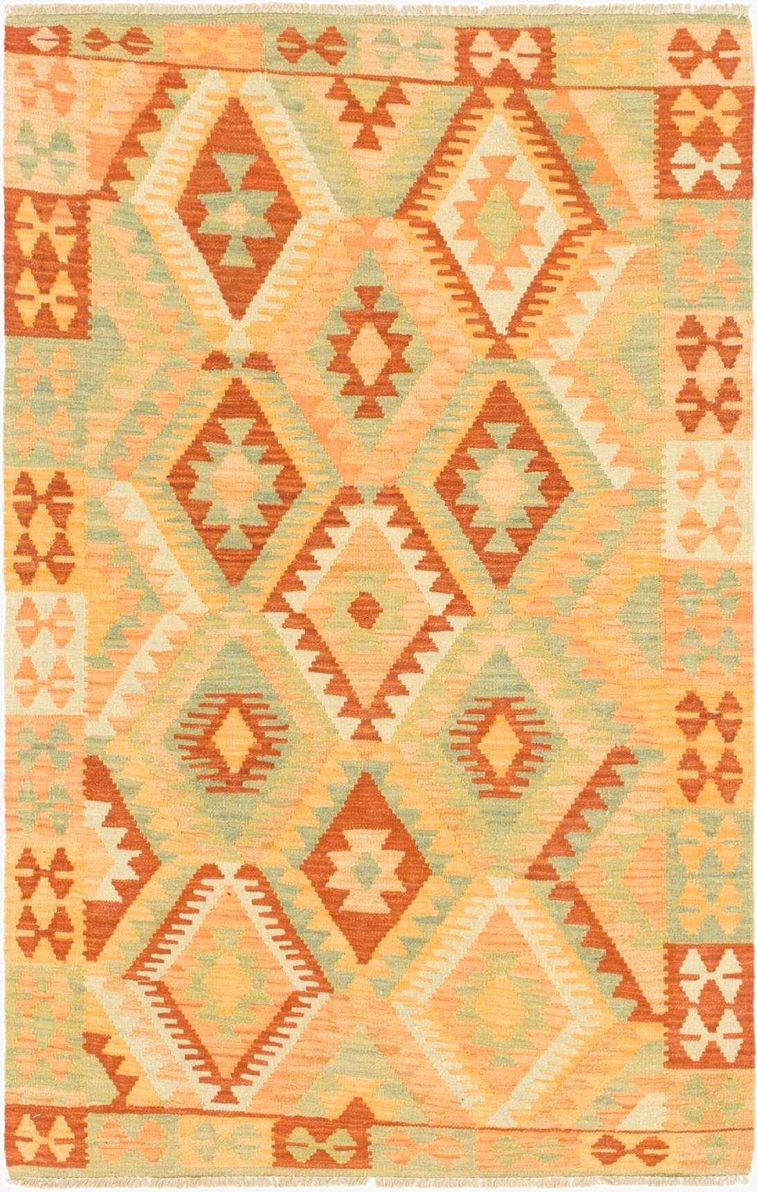 3' 2 x 4' 10  Hand Woven Kilim Waziri Wool Rug