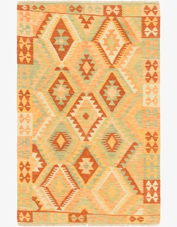 3' 2 x 4' 10 Hand Woven Kilim Waziri Wool Rug