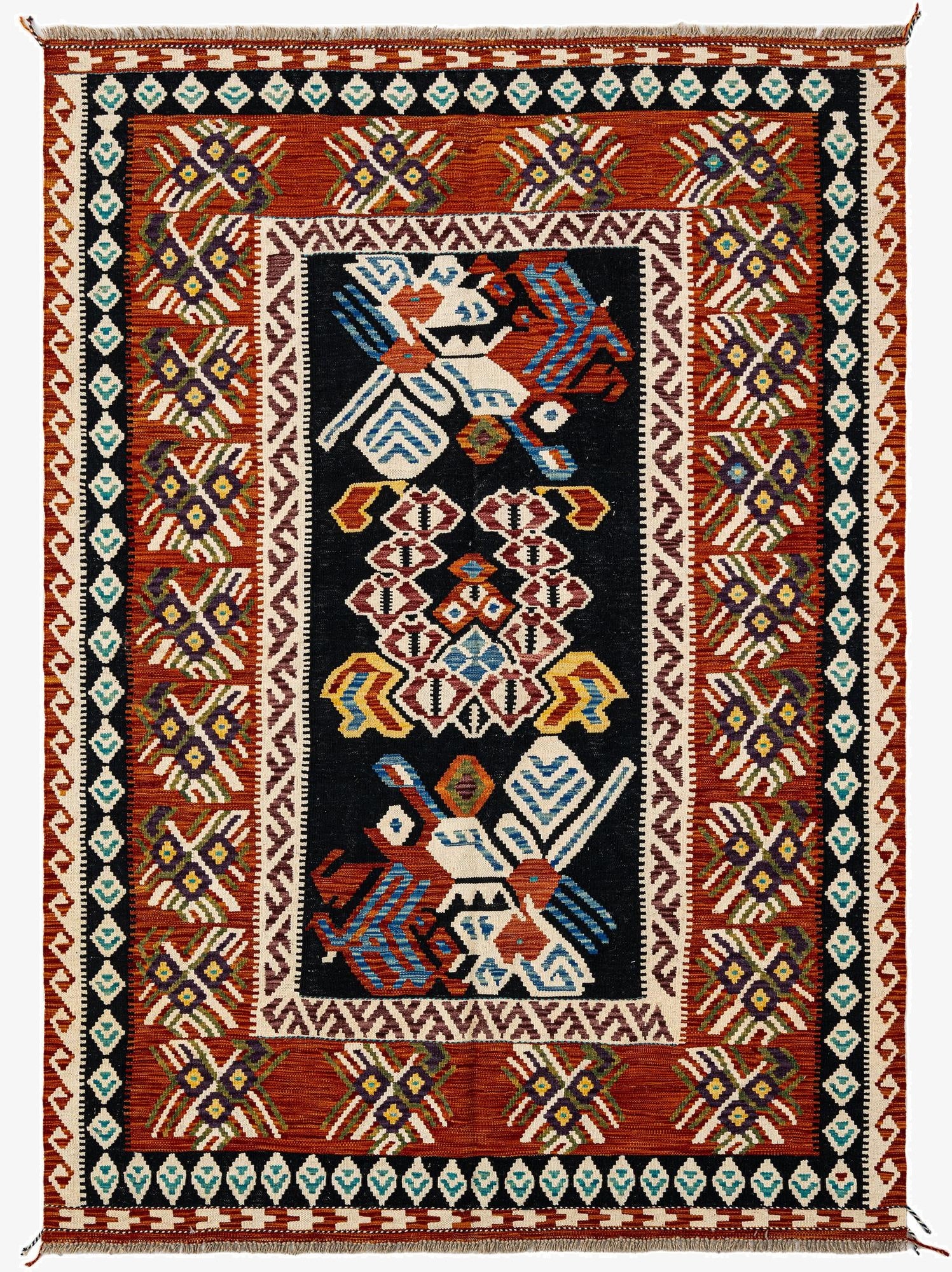 5' 2 x 6' 11  Hand Knotted Marok Kilim Rug