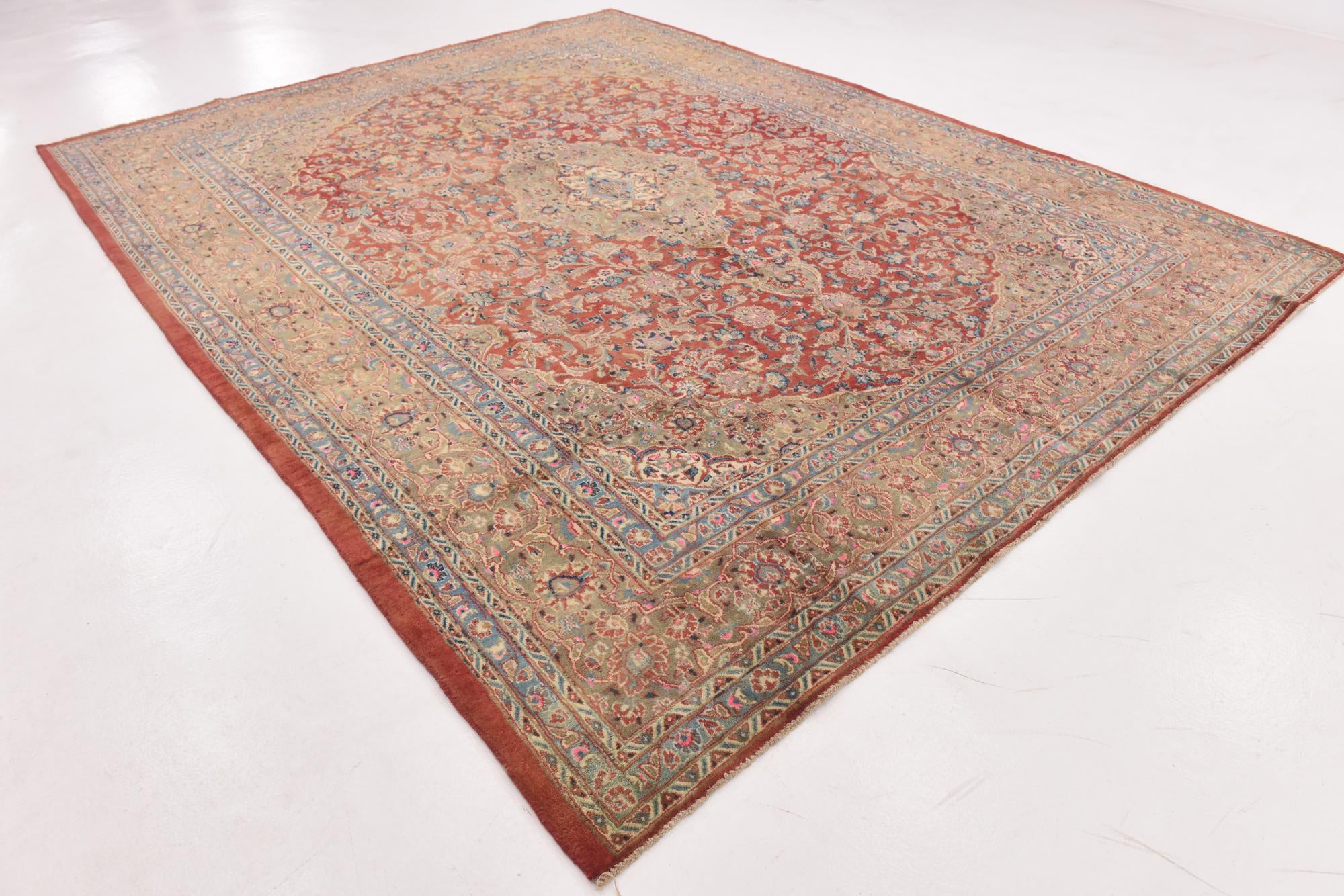 9' 8 x 13' Hand Knotted Mashad Persian Wool Rug