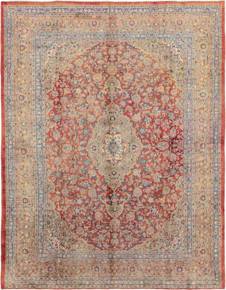 Detail image of 9' 8 x 13' Hand Knotted Mashad Persian Wool Rug