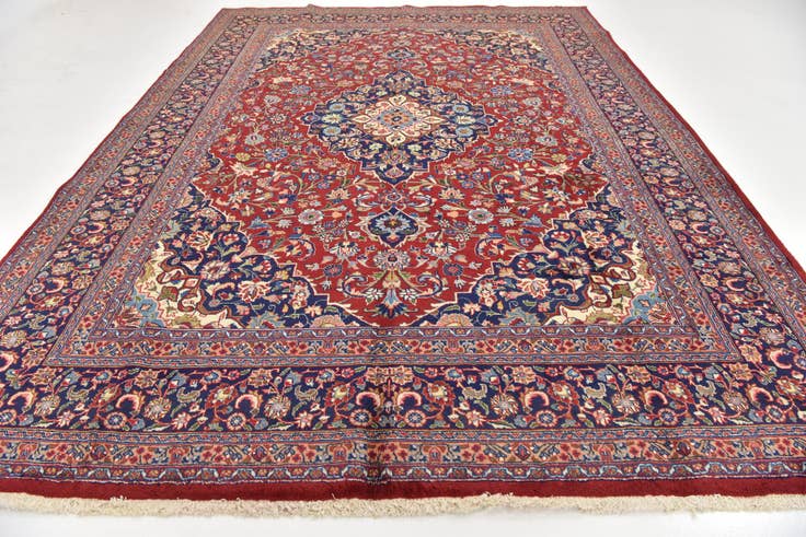 Detail image of 9' 7 x 12' 10 Hand Knotted Mashad Persian Wool Rug