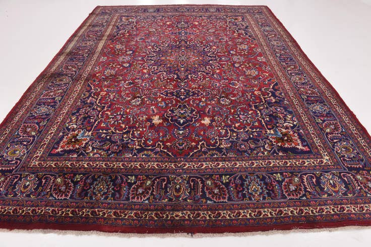 Detail image of 9' 8 x 13' Hand Knotted Mashad Persian Wool Rug