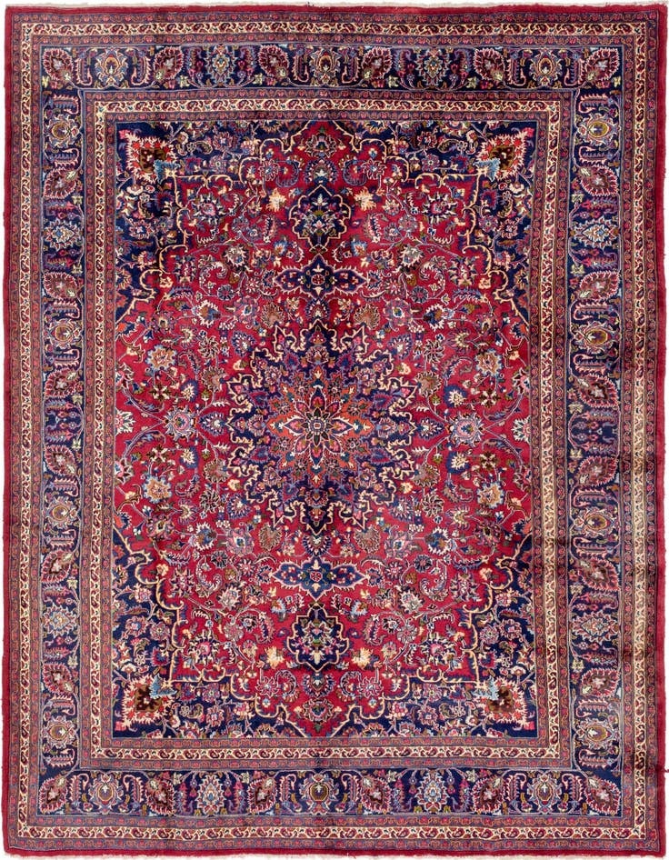Detail image of 9' 8 x 13' Hand Knotted Mashad Persian Wool Rug