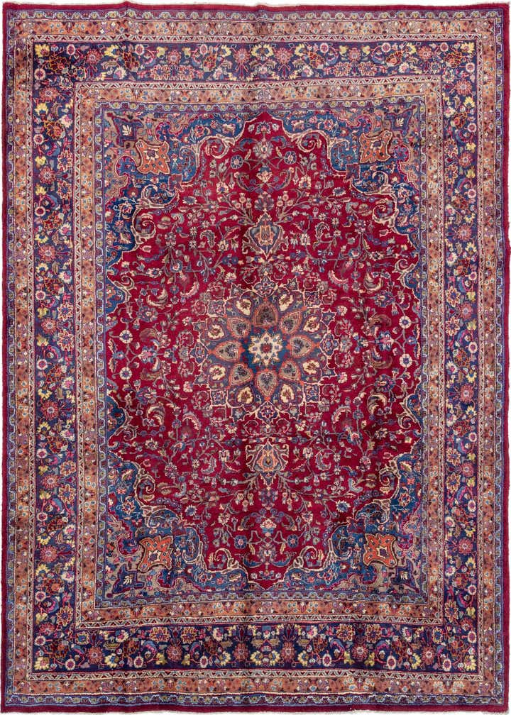 10' x 12' 6 Hand Knotted Mashad Persian Wool Rug