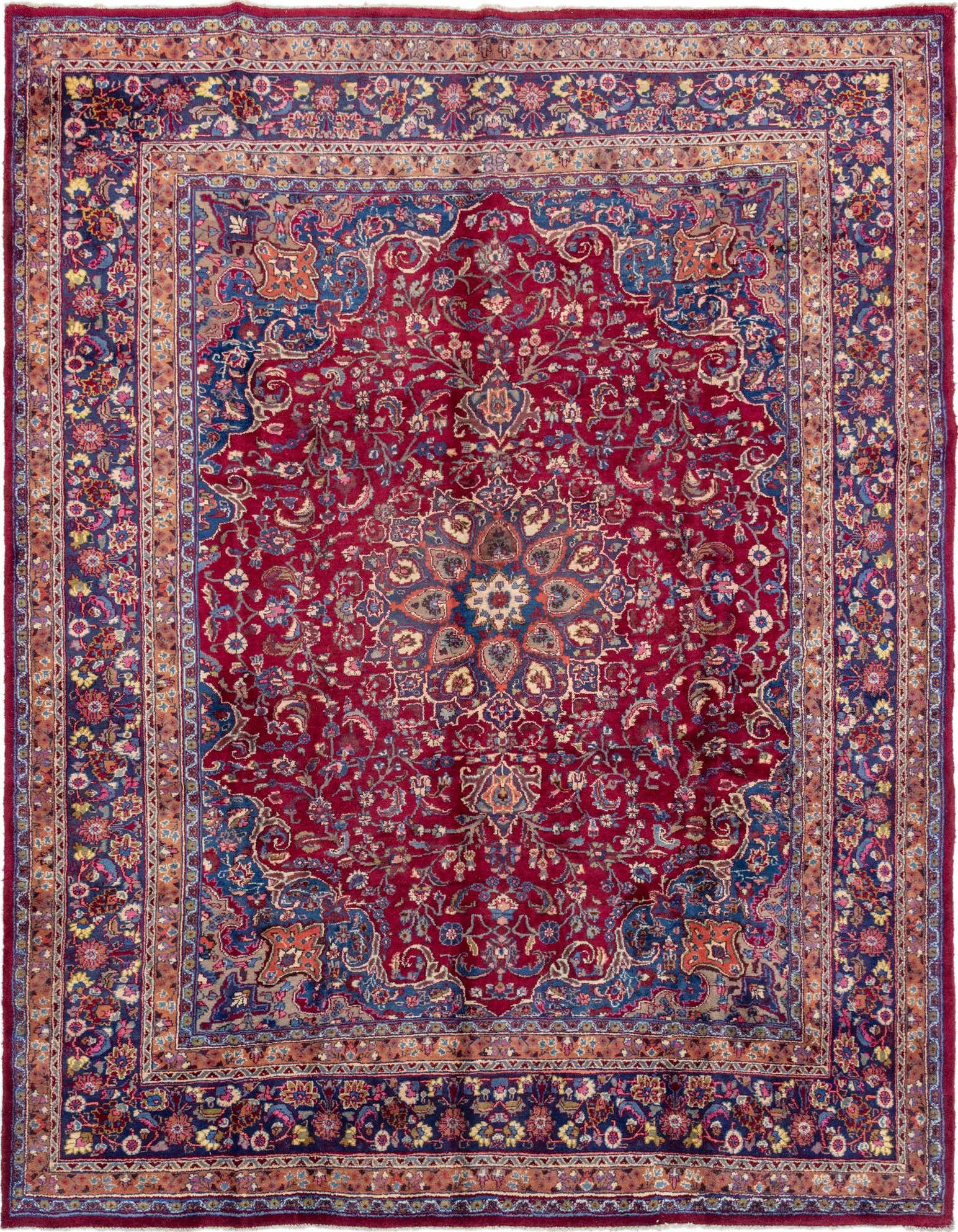 10' x 12' 6 Hand Knotted Mashad Persian Wool Rug