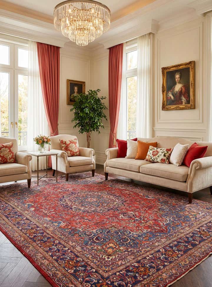 9' 6 x 12' 5 Hand Knotted Mashad Persian Wool Rug