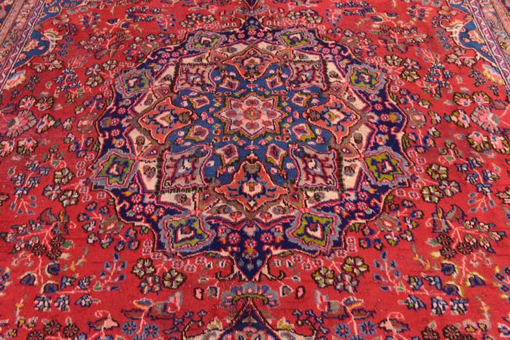 Detail image of 9' 6 x 12' 5 Hand Knotted Mashad Persian Wool Rug