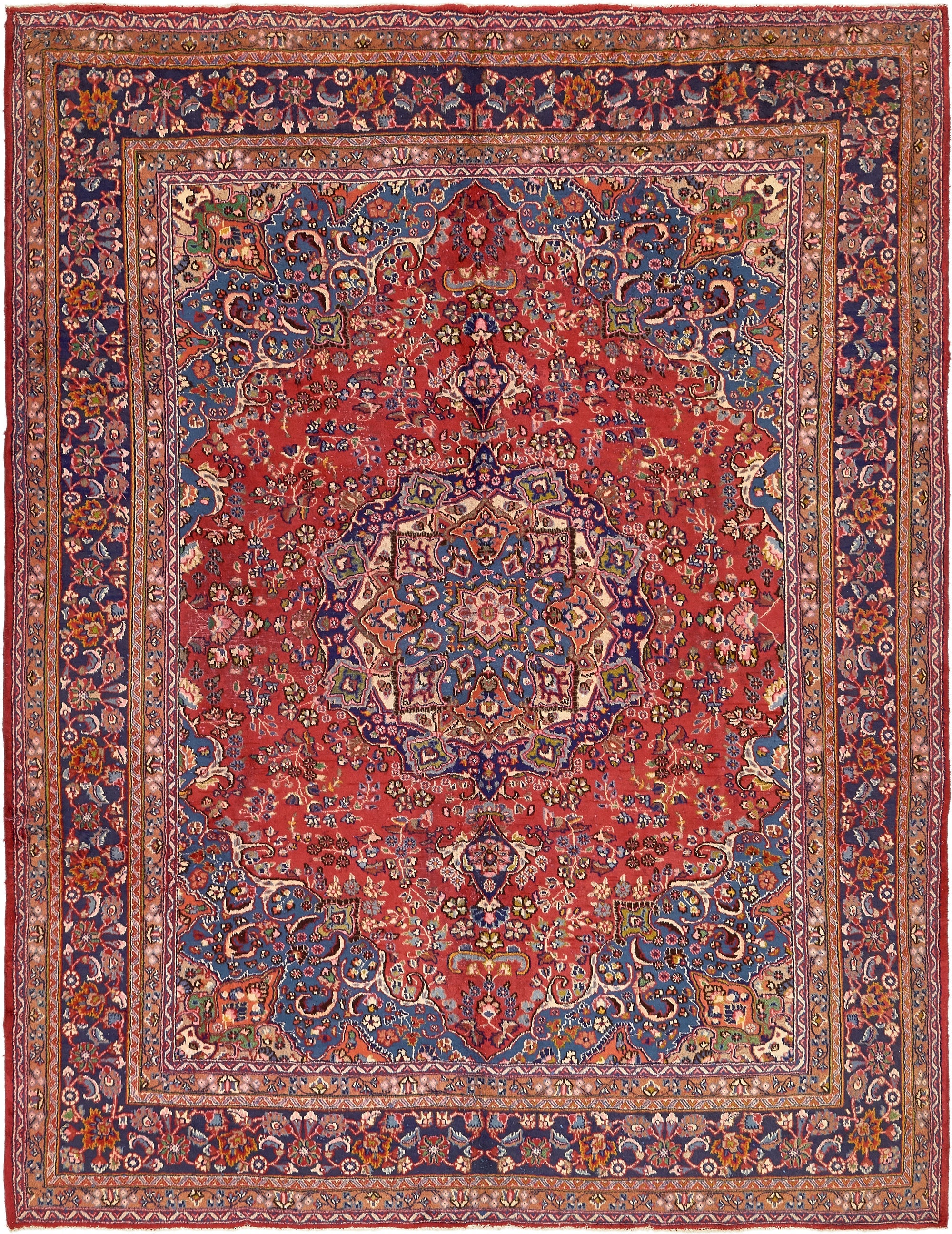 9' 6 x 12' 5  Hand Knotted Mashad Persian Wool Rug