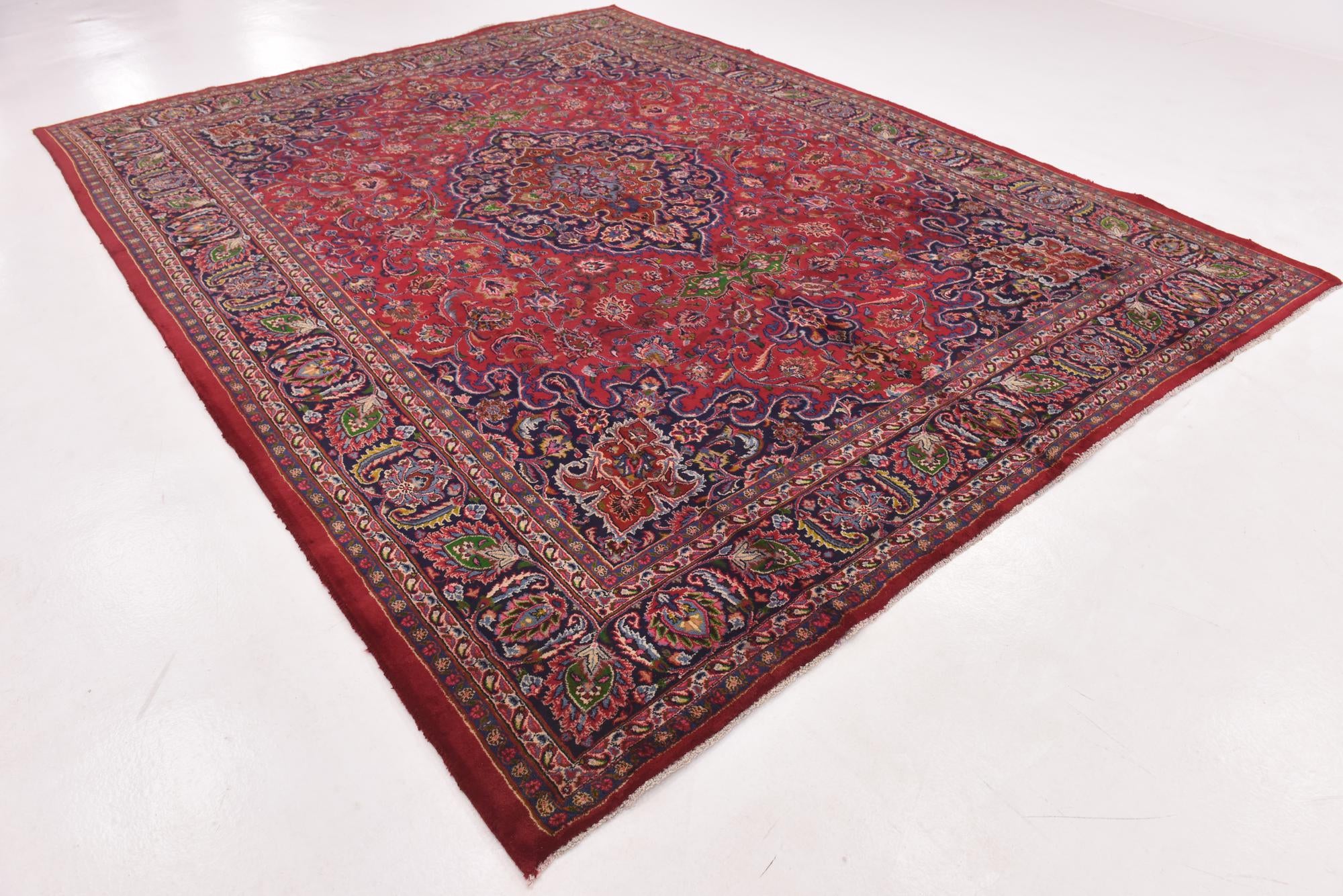 9' 7 x 12' 7 Hand Knotted Mashad Persian Wool Rug