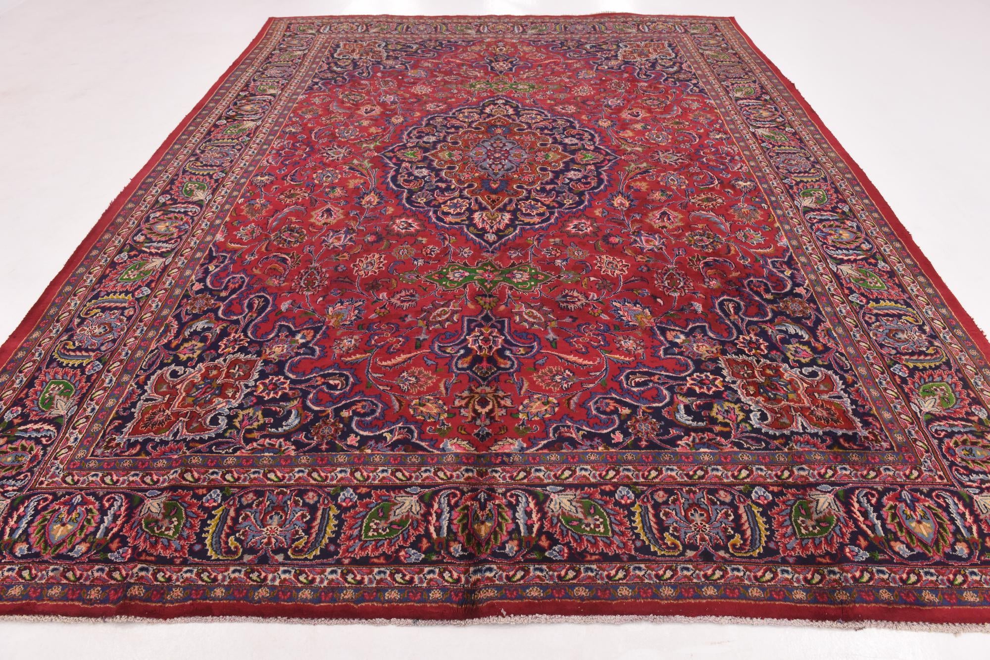9' 7 x 12' 7 Hand Knotted Mashad Persian Wool Rug