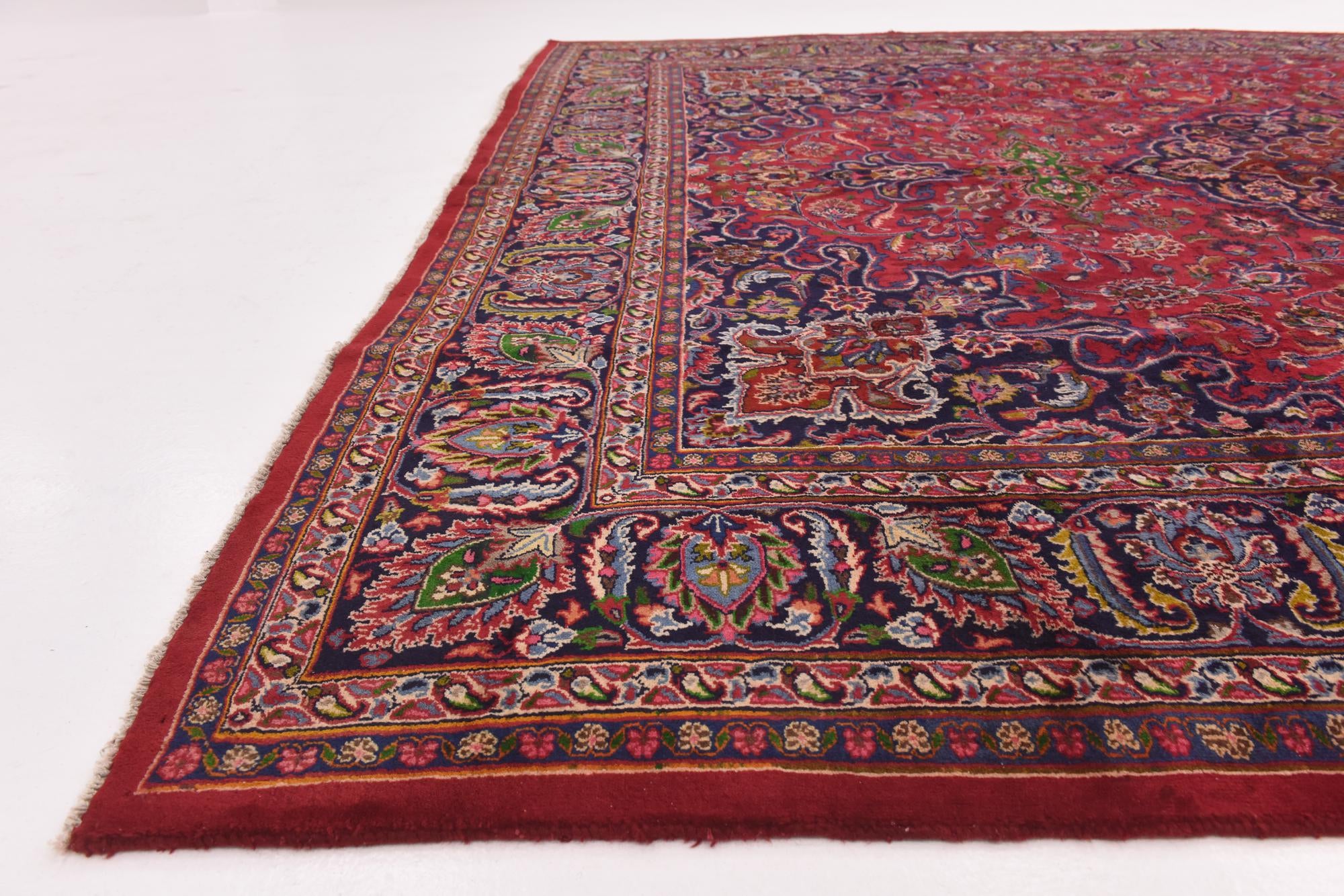 9' 7 x 12' 7 Hand Knotted Mashad Persian Wool Rug