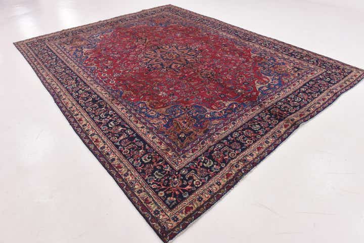 9' 8 x 12' 6 Hand Knotted Mashad Persian Wool Rug