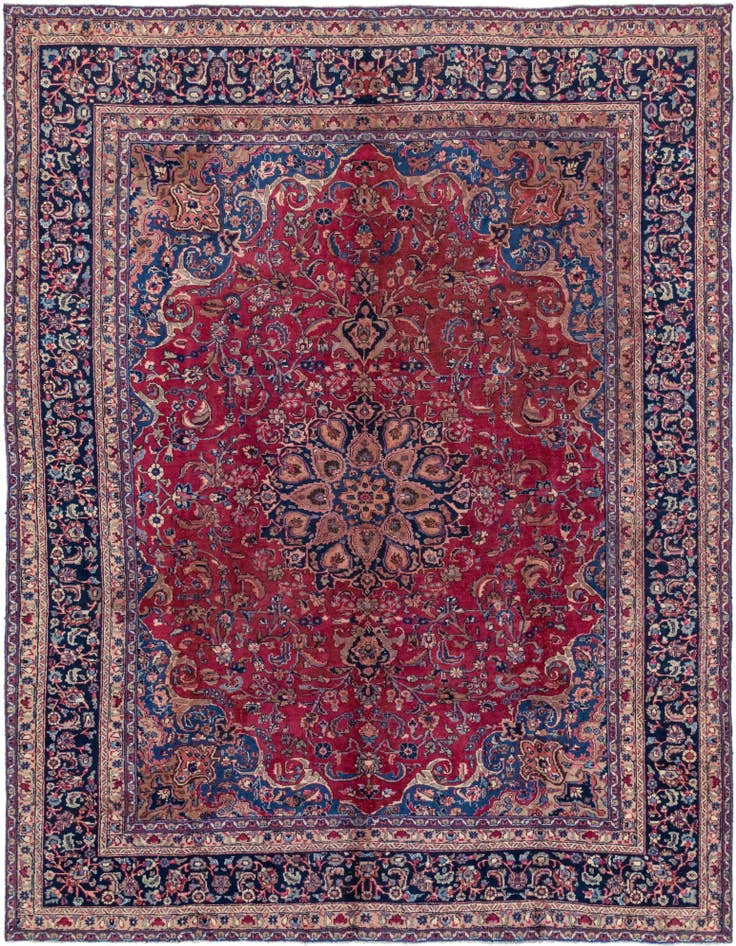 Detail image of 9' 8 x 12' 6 Hand Knotted Mashad Persian Wool Rug