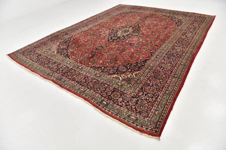Detail image of 9' 6 x 12' 9 Hand Knotted Mashad Persian Wool Rug
