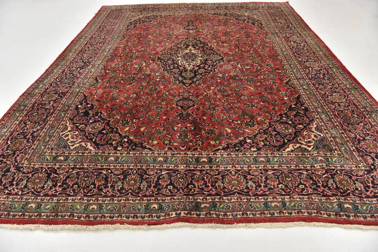 Detail image of 9' 6 x 12' 9 Hand Knotted Mashad Persian Wool Rug
