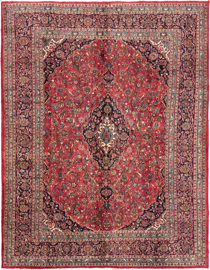 Detail image of 9' 6 x 12' 9 Hand Knotted Mashad Persian Wool Rug