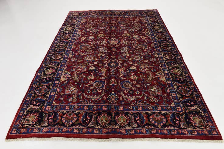 Detailfoto van 200cm x 285cm Handgeknoopt Mashad Perzisch Wol Vloerkleed