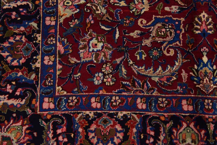 Detailfoto van 200cm x 285cm Handgeknoopt Mashad Perzisch Wol Vloerkleed
