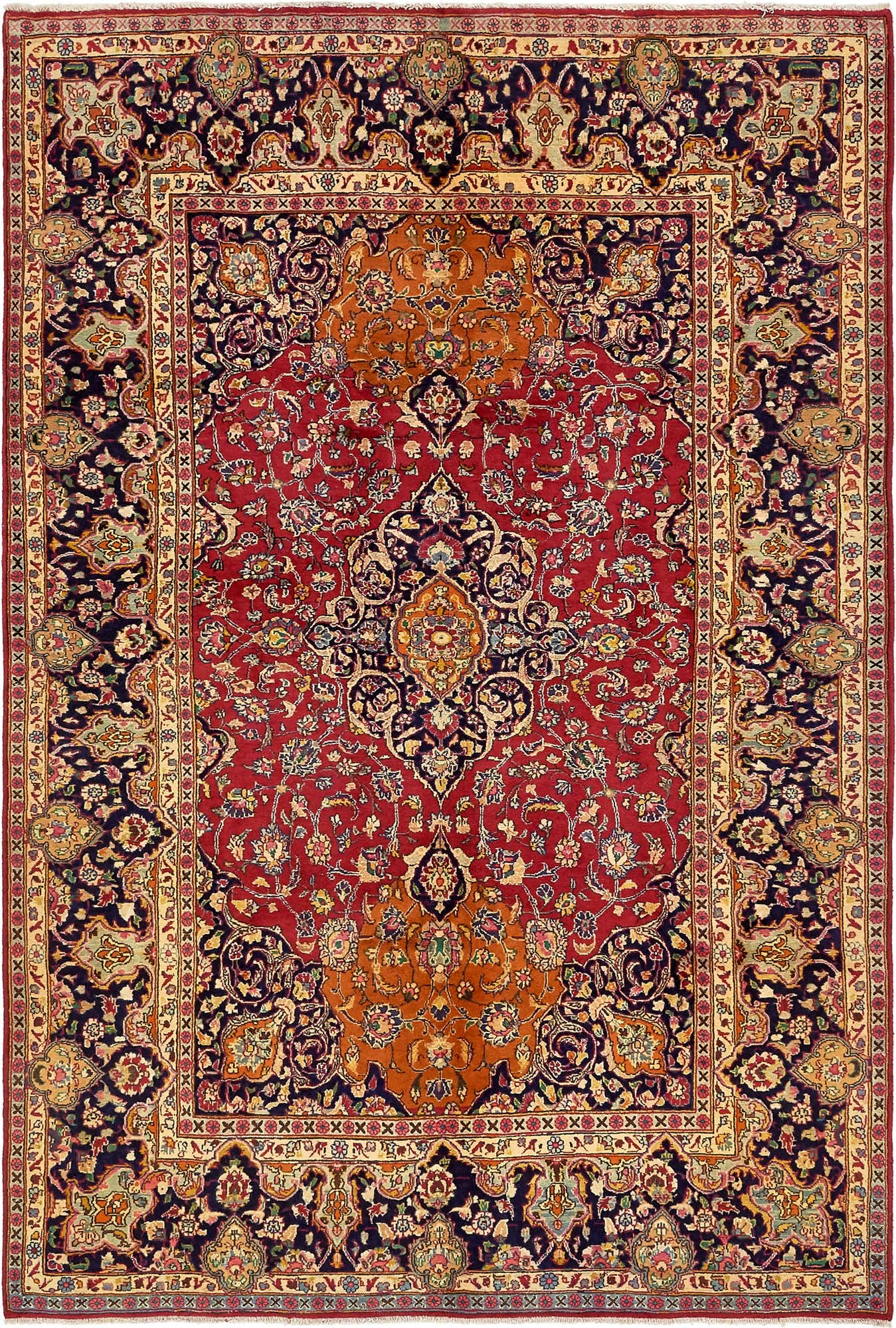 6' 5 x 9' 6 Hand Knotted Mashad Persian Wool Rug