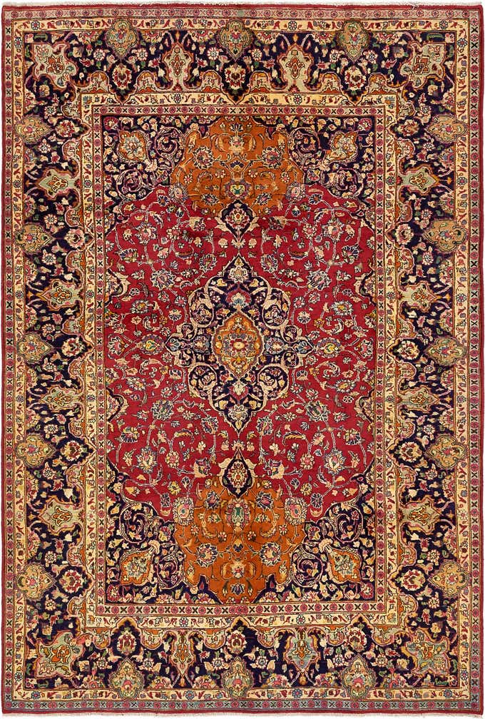 6' 5 x 9' 6 Hand Knotted Mashad Persian Wool Rug