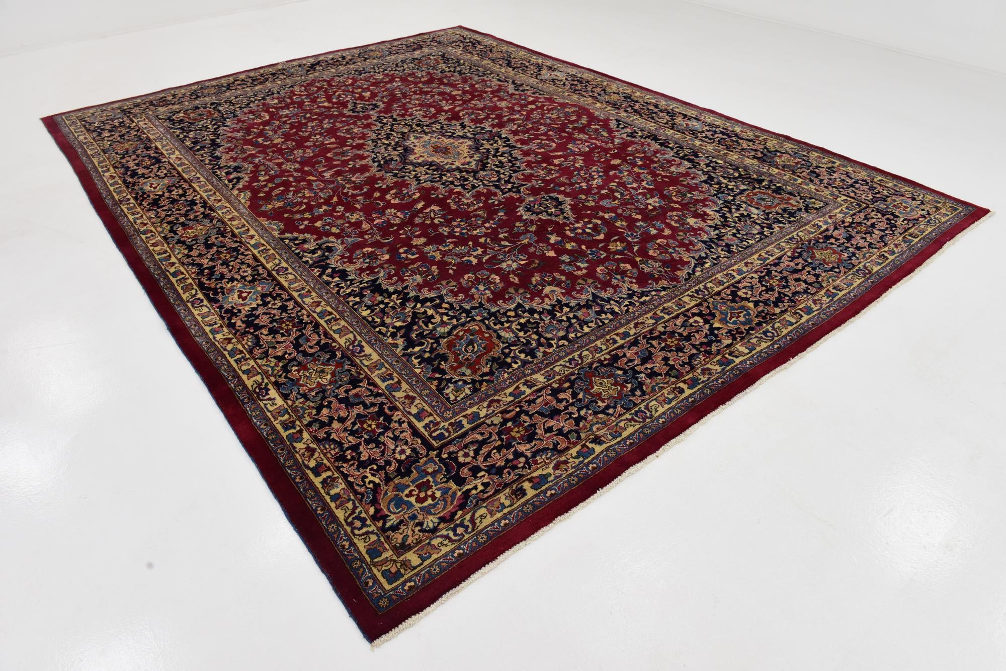 10' x 13' Hand Knotted Mashad Persian Wool Rug