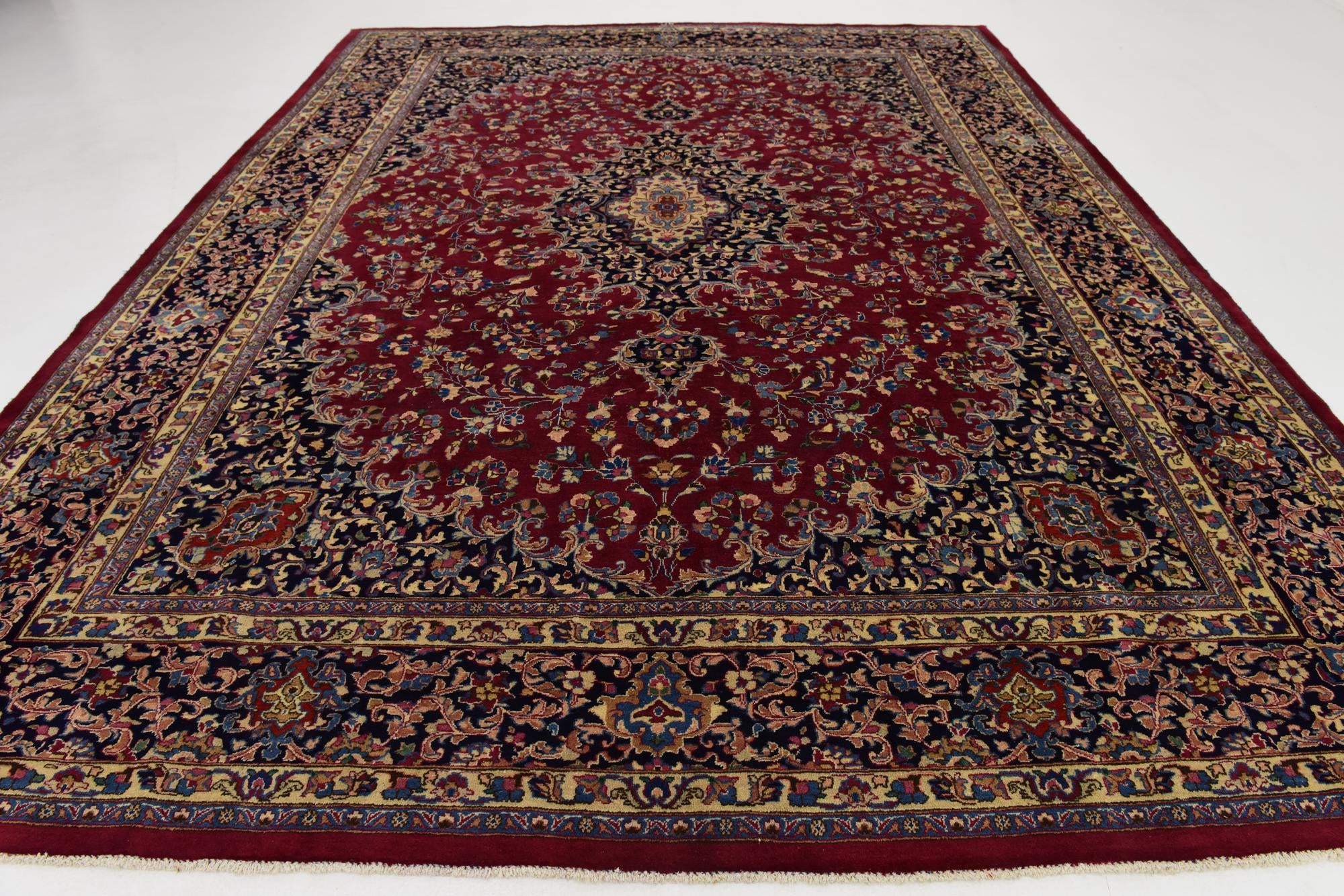 10' x 13' Hand Knotted Mashad Persian Wool Rug